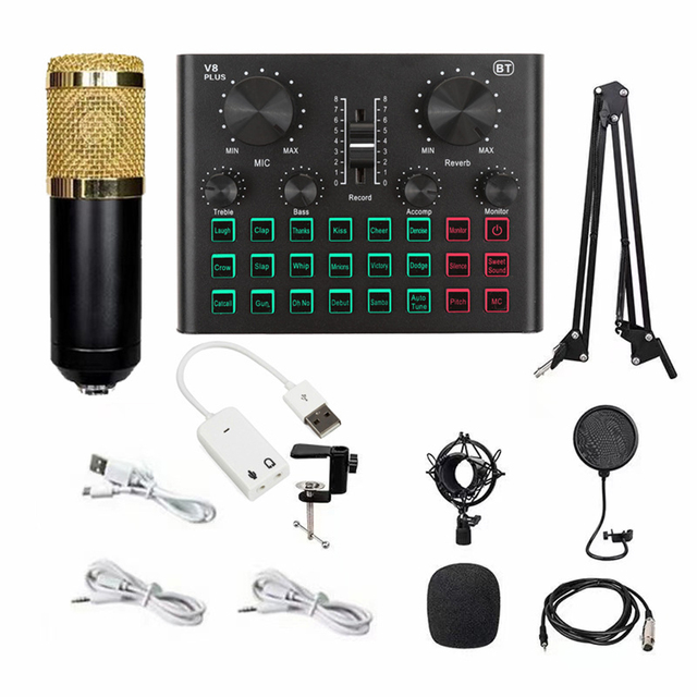 Sound Card & Microphone Set V8 Plus Soundcard BM800 Condenser Microphone for Live Broadcasting Recording Karaoke