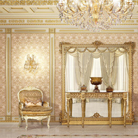 Table Console Style Baroque Victorien Or et Noir Décor À La Maison Table D'entrée De Luxe Avec Miroir Salon