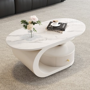 Wan Yusen Marble Coffee <b>Table</b> Oval White Movable Storage Living Room <b>Sofa</b> Side <b>Table</b> - Product Image 2
