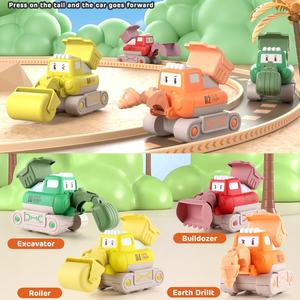 Jouets de véhicules de chantier de <span class=keywords><strong>dessin</strong></span> <span class=keywords><strong>animé</strong></span>, <span class=keywords><strong>mini</strong></span> camion d'ingénierie à pression et à poussée, ensemble de bulldozer, excavatrice, rouleau compresseur, poinçonneuse pour tout-petits - Product Image 3