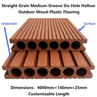 Planches de terrasse WPC à clipser, imperméables, à grain droit, rainures moyennes, 6 cavités, 140mmx25mm, pour jardin, patio et cour arrière
