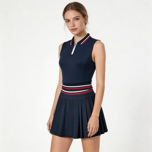 Tenue <span class=keywords><strong>de</strong></span> tennis personnalisée OEM/ODM anti-humidité, streetwear respirant, haut <span class=keywords><strong>de</strong></span> yoga sans couture à col polo, <span class=keywords><strong>short</strong></span> polyvalent color-block - Product Image 4