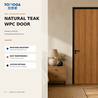 Porte de maison en WPC, porte de chambre en teck naturel avec un design de cadre noir moderne