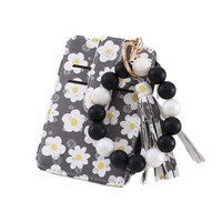 Dompet Kartu Berumbai Bunga Manik-Manik Silikon dengan Tali Gantungan untuk Wanita, Dompet Kecil, Gelang Tangan