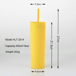 Custom Logo Promotional Gift 16Oz <b>Plastic</b> Double Wall Acrylic Tea Coffee Cup Skinny Matte 16 Oz Tumbler Water Bottles - Product Image 3