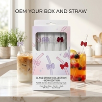Pailles en verre borosilicate transparentes multicolores, courbées en forme de nœud papillon, avec motif, pour accessoires de bar