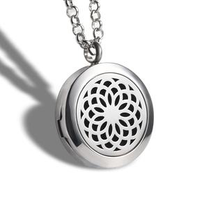Custom Logo Wholesale Flower Design <b>Essential</b> <b>Oil</b> Silver Aromatherapy <b>Diffuser</b> Necklace - Product Image 2