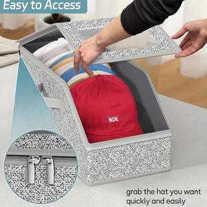 Boîte de rangement multifonctionnelle pour chapeaux-Organisateur de casquettes de baseball pliable de grande capacité avec couvercle, conteneur à fermeture éclair anti-poussière - Product Image 3