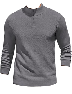 Heavyweight Solid Olive Waffle Knit Breathable Anti-Wrinkle Anti-Shrink Button <b>Mock</b> <b>Neck</b> <b>Sweater</b> <b>Men</b> Polyester Spring Outdoor - Product Image 1