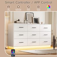 Commode à 9 tiroirs avec éclairage LED, design à lignes diamantées