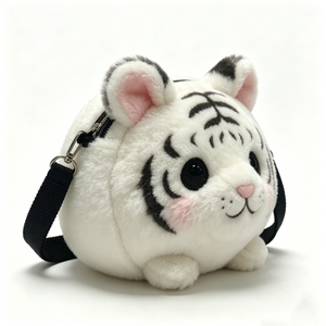 Customized white tiger plush crossbody bag,tiger shaped plush <b>purse</b>,<b>cute</b> white tiger plush shoulder bag,animal plush tiger <b>purse</b> - Product Image 4