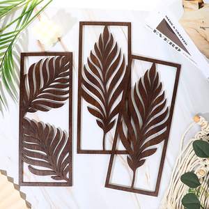 3 Pcs Home Boho Decor Accent Rustique Feuille de Palmier Art Mural en Bois Sculpture Suspendue Plante Tropicale Vintage Panneaux Bois Plaque - Product Image 3