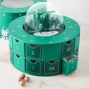 High-quality cylindrical 30-grid 24-day <b>Christmas</b> countdown calendar in a paper gift <b>box</b>, customizable upon request - Product Image 6
