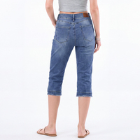 Jeans Capri de Cintura Alta Azul Oscuro para Mujer Talla Grande, Capris de Mezclilla Elástica hasta la Rodilla, Pantalones Capri de Mezclilla Casuales para Mujer con Corte Curvo
