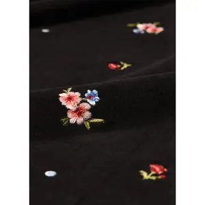 New Pattern Black Flower Embroidered Cotton Fabric