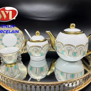 Turkish Tea Set Blue, Copper Set, Cups Pot, Housewarming Gift