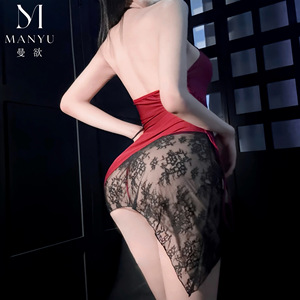 Man Yu Erotic Lingerie Rose Halter Neck See-Through Dress Sexy Flirting Revealing Breasts qqny Pure Desire Nightgown 9637 - Product Image 5