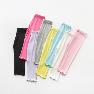Pantalons d'entraînement d'été personnalisés pour enfants, pantalons skinny à volants pour enfants, leggings en modal de couleur bonbon pour filles - Product Image 1