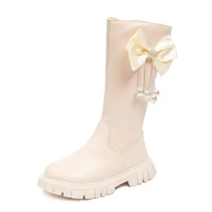 UP-4497r बच्चों के फूलों की लड़कियों के जूते शरद ऋतु टासल घुटने के उच्च काउबॉय जूते