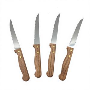 Ensemble de 4 couteaux à steak à lame dentelée avec manche en bois de chêne, acier inoxydable 2Cr13, écologique - Product Image 1