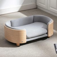 Lit pour chat surélevé en bois moderne, éco-luxe et durable, avec cage pour animaux de compagnie et tapis imperméable, design respirant imprimé