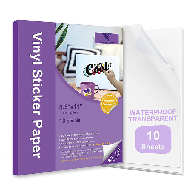 Compatible Inkjet Printers Transparent Self Adhesive Vinyl Inkjet Papel Adesivo Vinil A4 Printable Sticker Paper