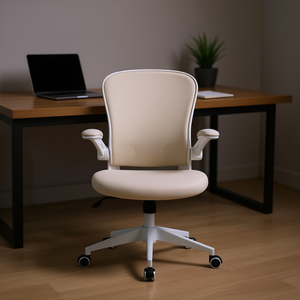 Chaise de bureau ergonomique moderne beige avec dossier en maille, accoudoirs réglables en hauteur, chaise de direction pour usage professionnel, base pivotante en plastique - Product Image 2