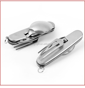 Couteau pliant, cuillère fourchette de Camping multifonction 6 en 1 kit de poches détachables avec étui de transport, fourchette pour le Camping, couverts en acier inoxydable - Product Image 3