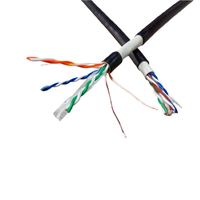 Cable de Red UTP Cat 6 Ethernet de 0.52mm Sin Blindaje BC (Cobre Desnudo) para Exteriores con Doble Cubierta Negra, 4 Pares, Cable LAN para Panel de Conexiones