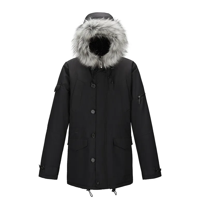 Women Fur Hooded Coat With Fur Inner Adjustable Hem Mid-length Button Zipper Parka