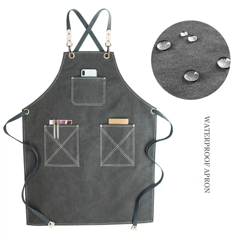 Waterproof Work Apron Thickening Barber's Shop Canvas Adjustable with Pocket Art Hairdressing Tea Customized Apron Printing LOGO