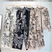 Ensemble de sport décontracté printemps-automne pour femme, tricot imprimé, sweat à capuche, pantalon large, deux pièces élégantes, costume pantalon pour femme