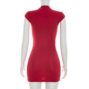 Viviblook J26DS206 Vestidos de Verano para Mujer, Nuevo Diseño Casual sin Mangas con Abertura en el Pecho, Mini Vestido Ajustado de Color Sólido - Product Image 4