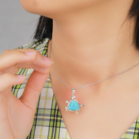 Nouveauté 925 Sterling Silver Natural Blue Larimar Stone Fine Jewelry Tortue Collier Pendentif pour Saint Valentin Cadeau