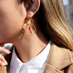 Chili Drop <b>Earrings</b> Gold <b>Red</b> Stainless Steel Fashion Dangle Party Jewelry - Product Image 3