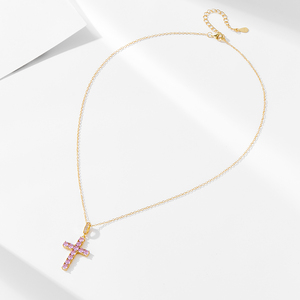 Origineel Ontwerp Roze Luxe Hiphop Kruis Hanger Ketting <span class=keywords><strong>Sterling</strong></span> Zilveren 925 Sieraden Voor Vrouwen - Product Image 5