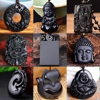 Collier pendentif Bouddha Guanyin en obsidienne naturelle, Ruyi, saint patron bouddhiste, unisexe, personnalisable, cadeau religieux Bouddha/figurine