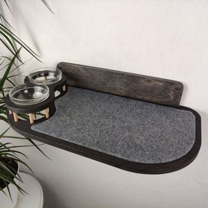 Station d'alimentation murale pour chat avec griffoir et étagère de repos, table à manger flottante en bois pour chat - Product Image 2