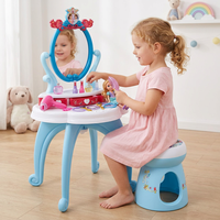 Table de maquillage en plastique 2-en-1 pour filles avec tiroirs de rangement et accessoires pour cheveux pour jeu de rôle et de maquillage