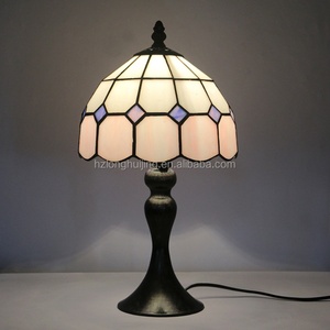 LongHuiJing Stained Glass Lamp Home <b>Table</b> Lamps Tiffany Desk Light Green Blue Plaid Minimalist Living Bedroom 8 Inch Lights - Product Image 1