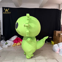 Costume de dragon gonflable en peluche courte de style usine avec impression de logo, tenue de mascotte de dinosaure vert gonflable pour fête cosplay