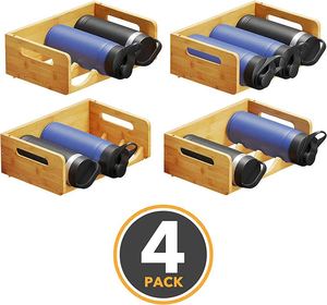 <b>Stackable</b> Bamboo Water Bottle Organizer Rack, Inclined Design Tumbler Cup <b>Storage</b> Holder for Kitchen Cabinet Office Gym Cup - Product Image 4