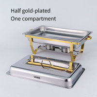 Plat à chafing en acier inoxydable doré 9L, design pliable, chauffage à l'alcool pour buffet d'hôtel et restauration