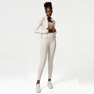 ชุดออกกำลังกาย เสื้อครอปแขนยาว กางเกงเลกกิ้ง แจ็คเก็ต ชุดกีฬา 2 ชิ้น ชุดเซ็ตสำหรับผู้หญิง เสื้อซิปเต็มตัว ชุดโยคะ - Product Image 4