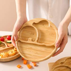 Ahşap özelleştirilebilir toptan logo çocuk hayvan şekli ahşap yemek tabağı - Product Image 6
