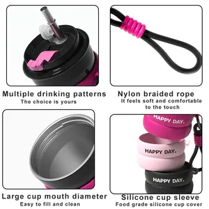 Vaso Térmico de 700 ml <span class=keywords><strong>con</strong></span> Brillo y Pajita, Vaso de Acero Inoxidable Delgado para Viajes, Oficina y Regalos para Mujeres - Product Image 3