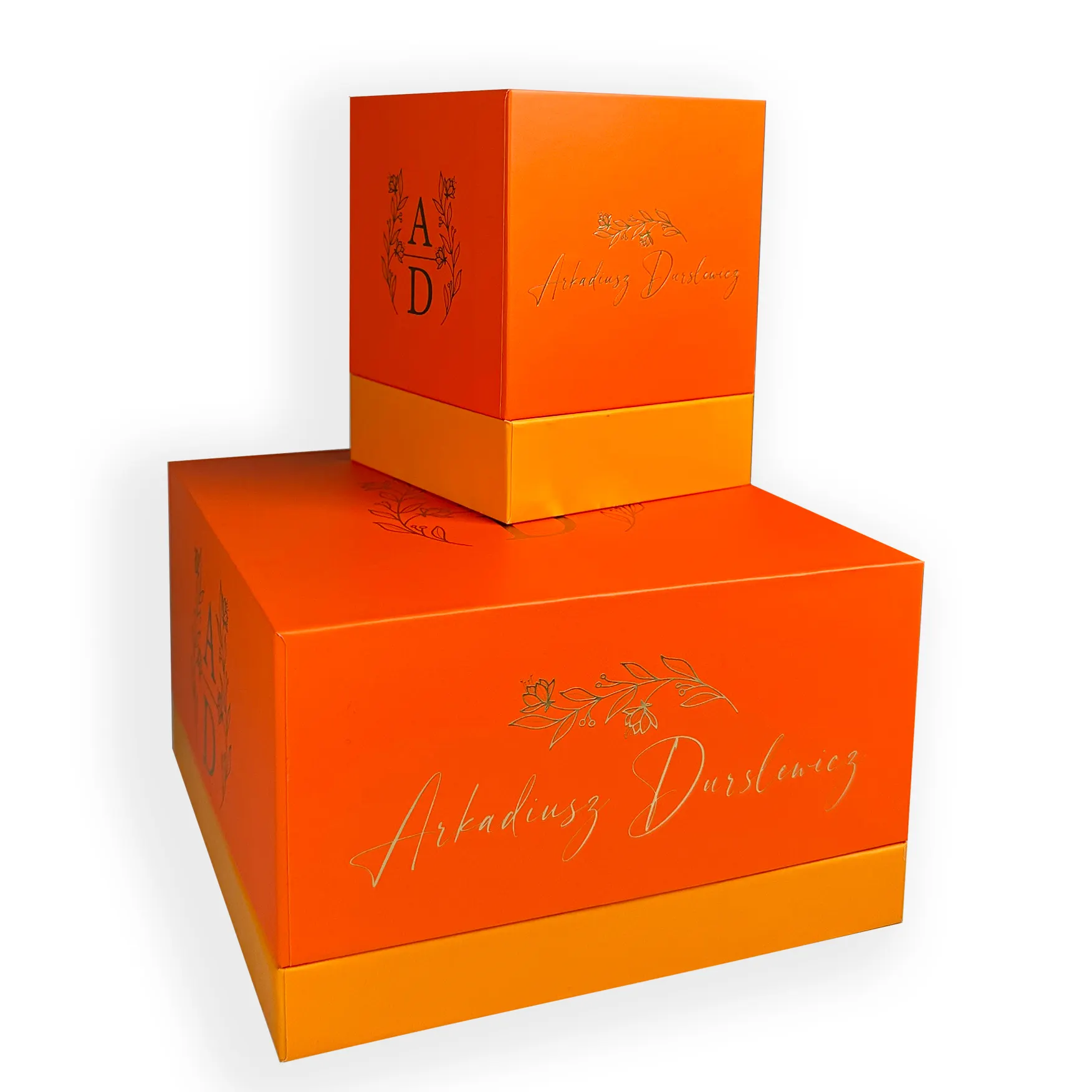 Hochwertige Luxus-Geschenkbox mit Deckel und Boden orange oben und unten Kartonverpackung Papierschachtel mit individuellem Logo