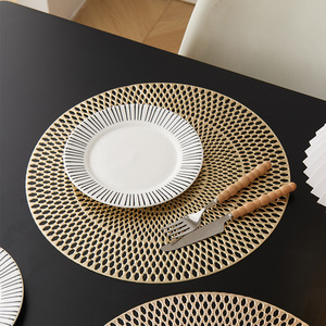Nordic Minimalist Round Hollow Placemat Gold And Silver <b>Waterproof</b> Non Slip Heat Insulating Table <b>Mat</b> For Dining - Product Image 1