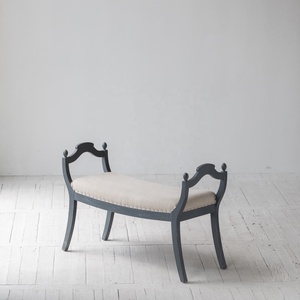 Chaise en tissu de salon vintage suédoise, élégante, luxe, bleu antique, banc de canapé en bois de bouleau pour chambre à coucher - Product Image 4