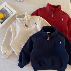 Boys Sweatshirt Solid Color Cotton Half Zip Stand Collar Loose Fit Autumn Casual Sportswear For Kids - Product Image 2